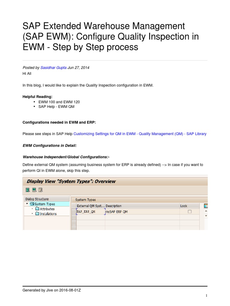 Configure Quality Inspection in Ewm Step by Step Process PDF