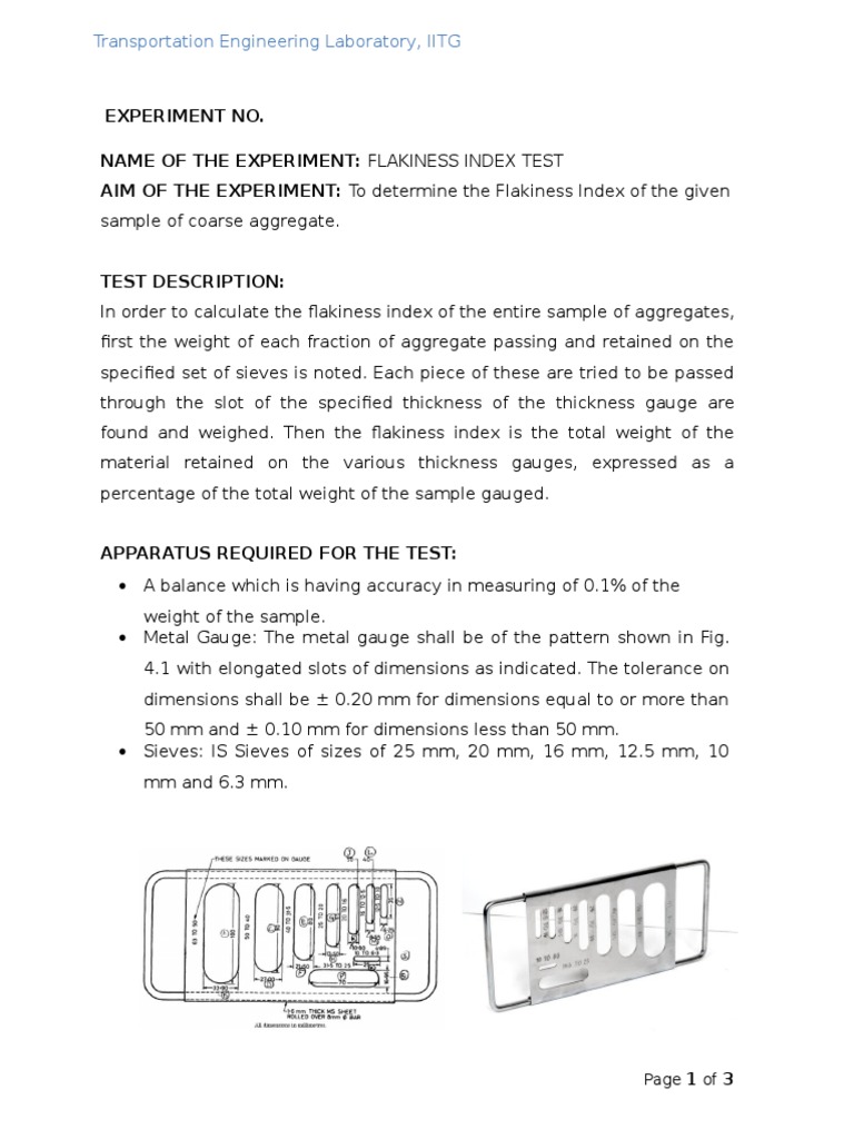 Flakiness Index Test PDF Construction Aggregate Experiment
