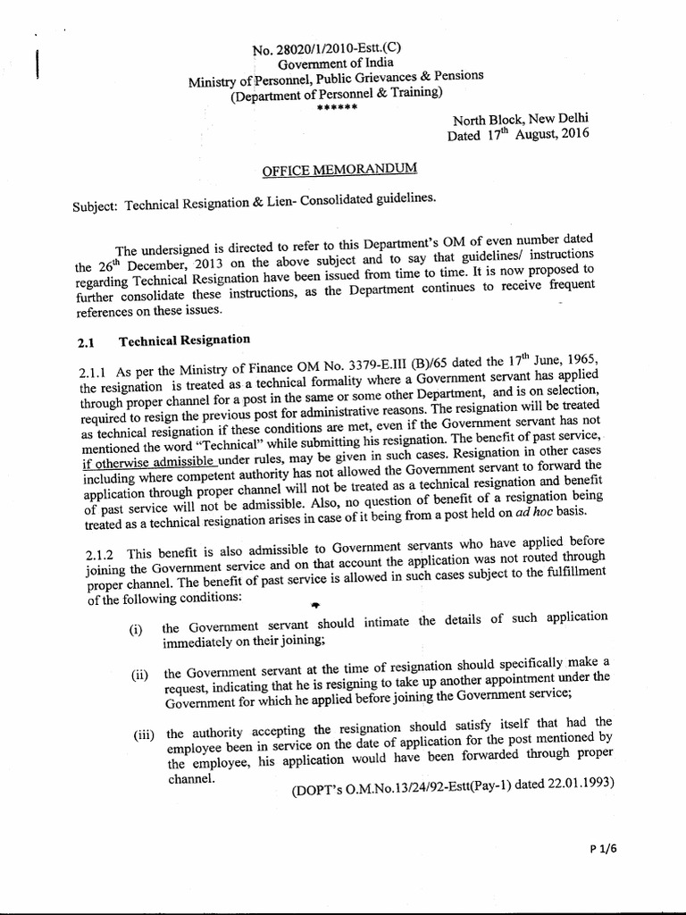 Technical Resignation Guidelines for Govt. | PDF | Social Institutions ...