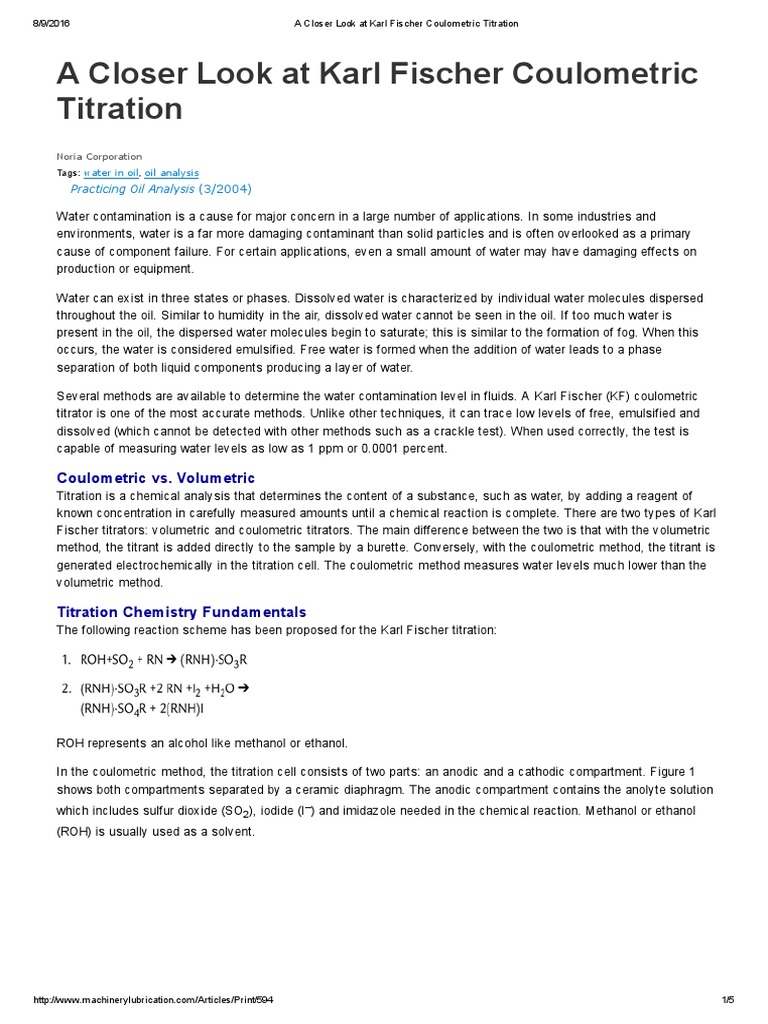 A Closer Look at Karl Fischer Coulometric Titration PDF Titration