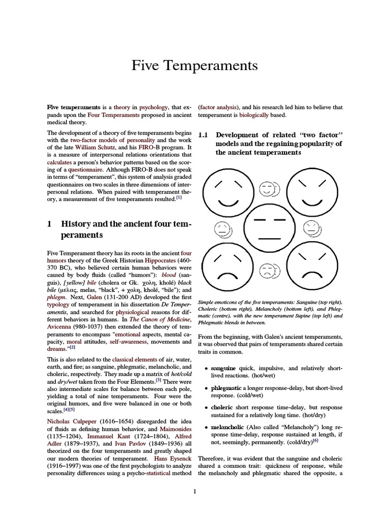 Five Temperaments | PDF | Scientific Theories | Psychological Theories