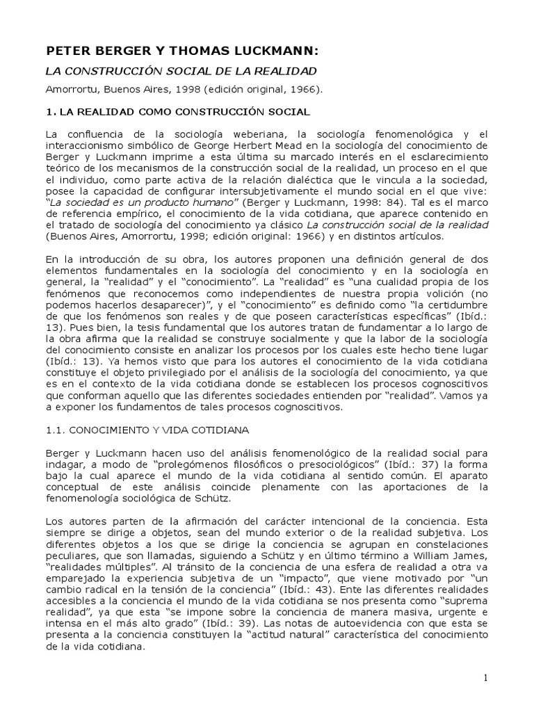 Construcción Social de la Realidad | PDF | Realidad | Conocimiento