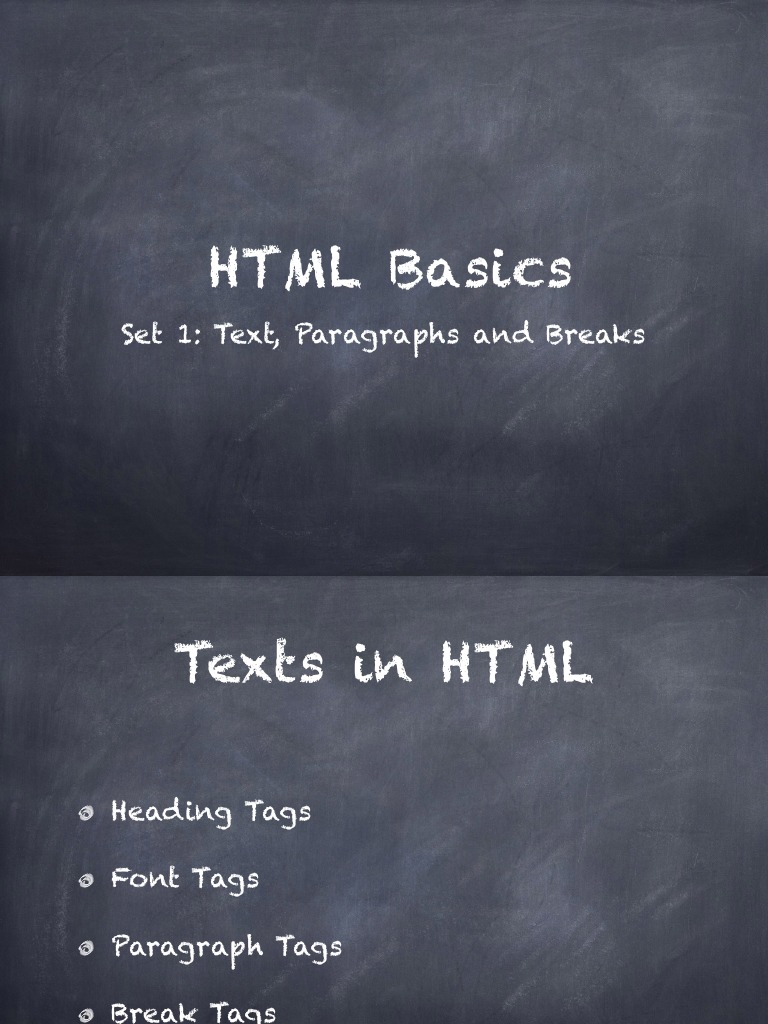 HTML Basics: Set 1: Text, Paragraphs and Breaks | PDF