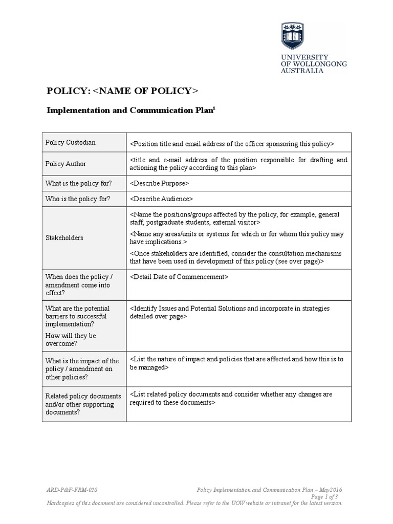Policy Implementation and Communication Plan | PDF | Email | Business