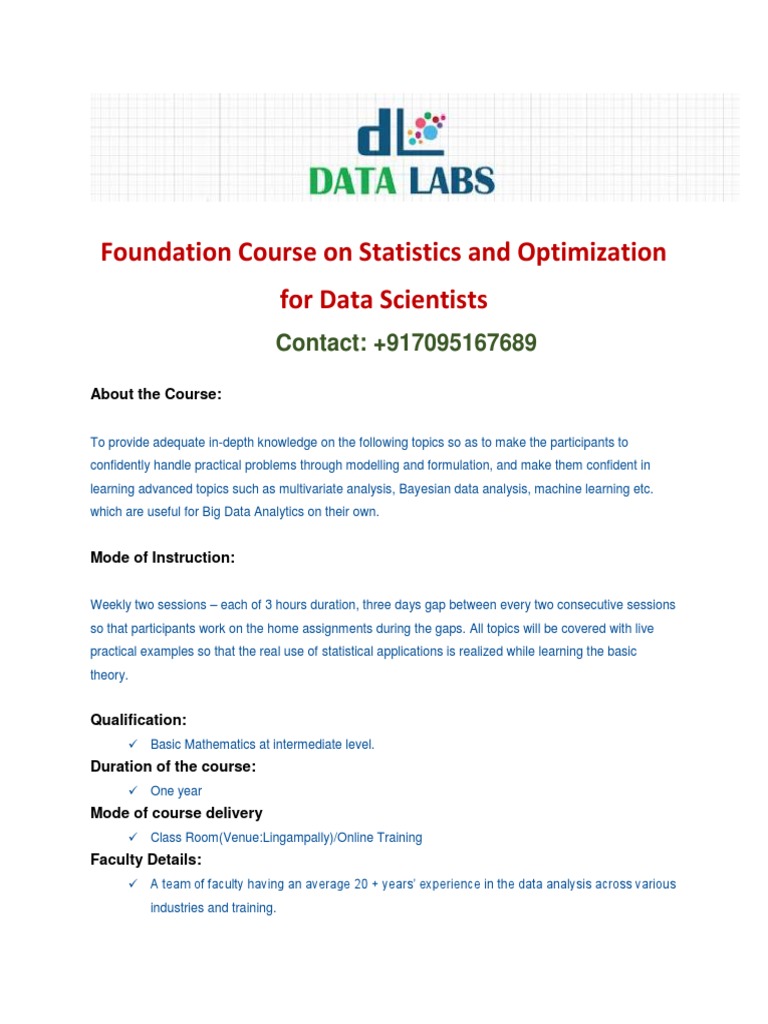 Statistics & Optimization Course for Data Science | PDF | Stochastic ...