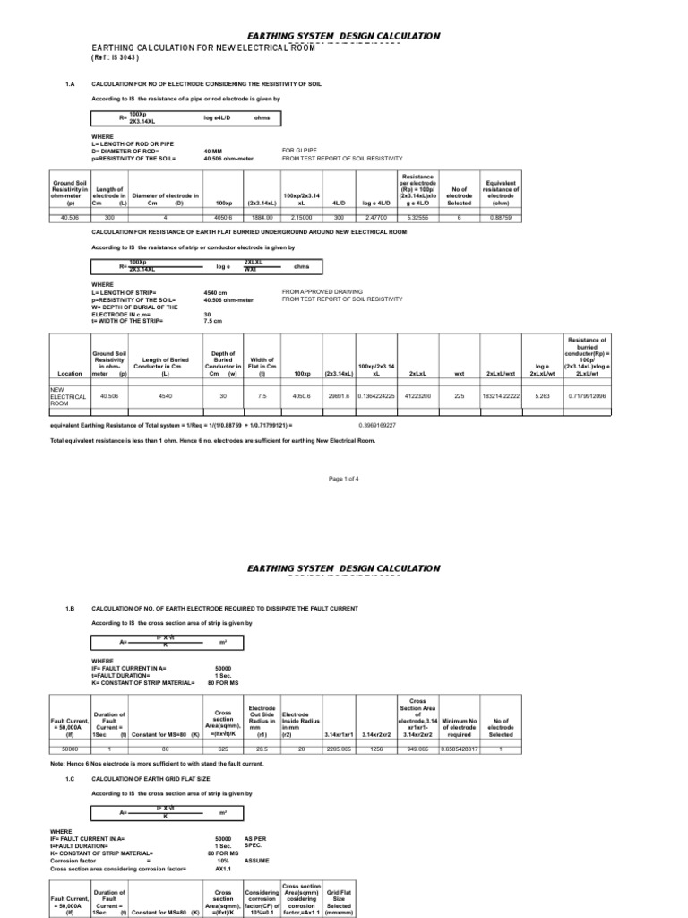 Earthing System Design Calculations | PDF | Science & Mathematics