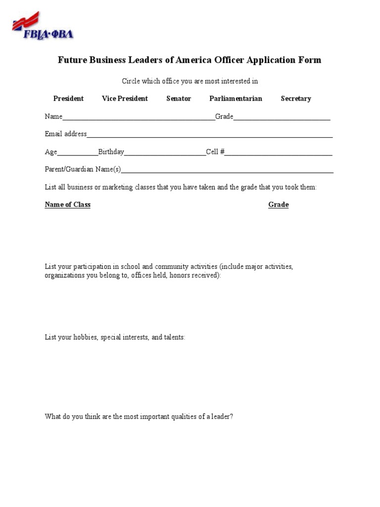 FBLA Officer Application Form | PDF | Career & Growth | Politics