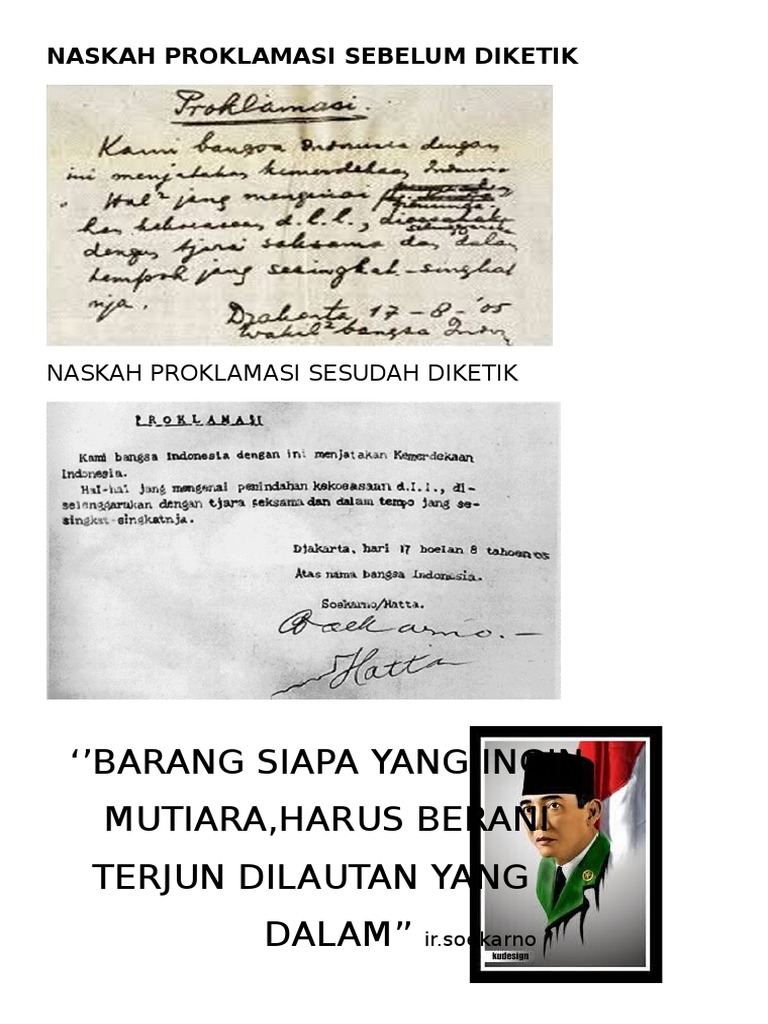 Naskah Proklamasi Sebelum Diketik Dan Sesudah Diketik