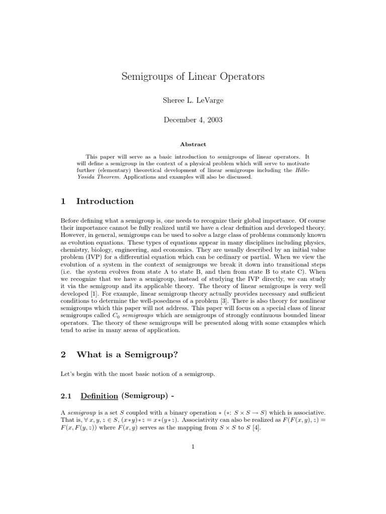 Levarge semigroup of linear operators pdf continuous function
