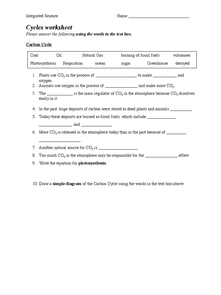 The Carbon Cycle Worksheet Answers - Nidecmege Intended For Carbon Cycle Worksheet Answers