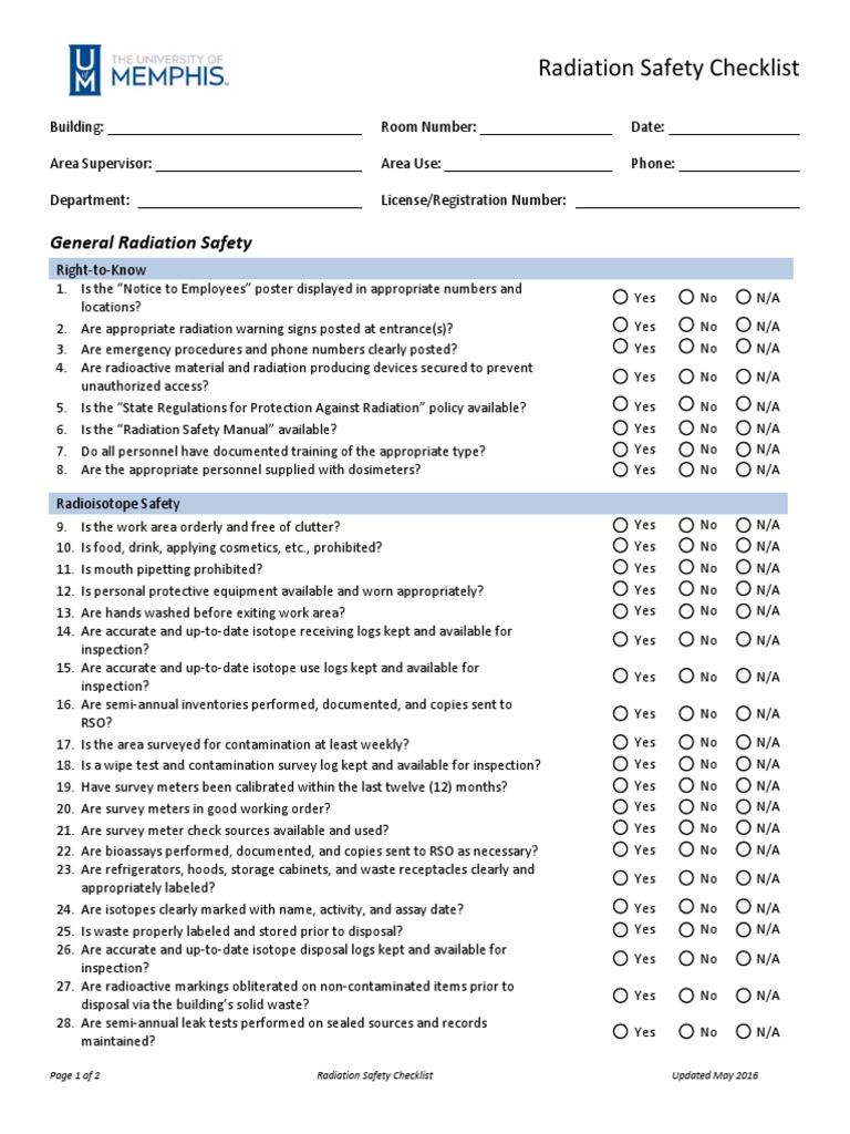 Radiation Safety Checklist PDF Power Supply Radiation Protection