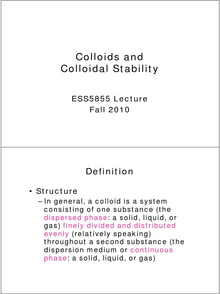 Colloids and Colloidal Stability: ESS5855 Lecture Fall 2010 | PDF ...
