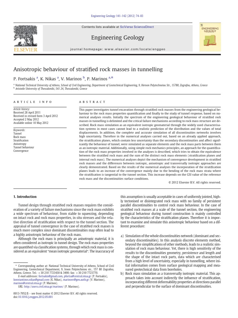 Anisotropic Behaviour of Stratified Rock Masses in Tunnelling | PDF ...