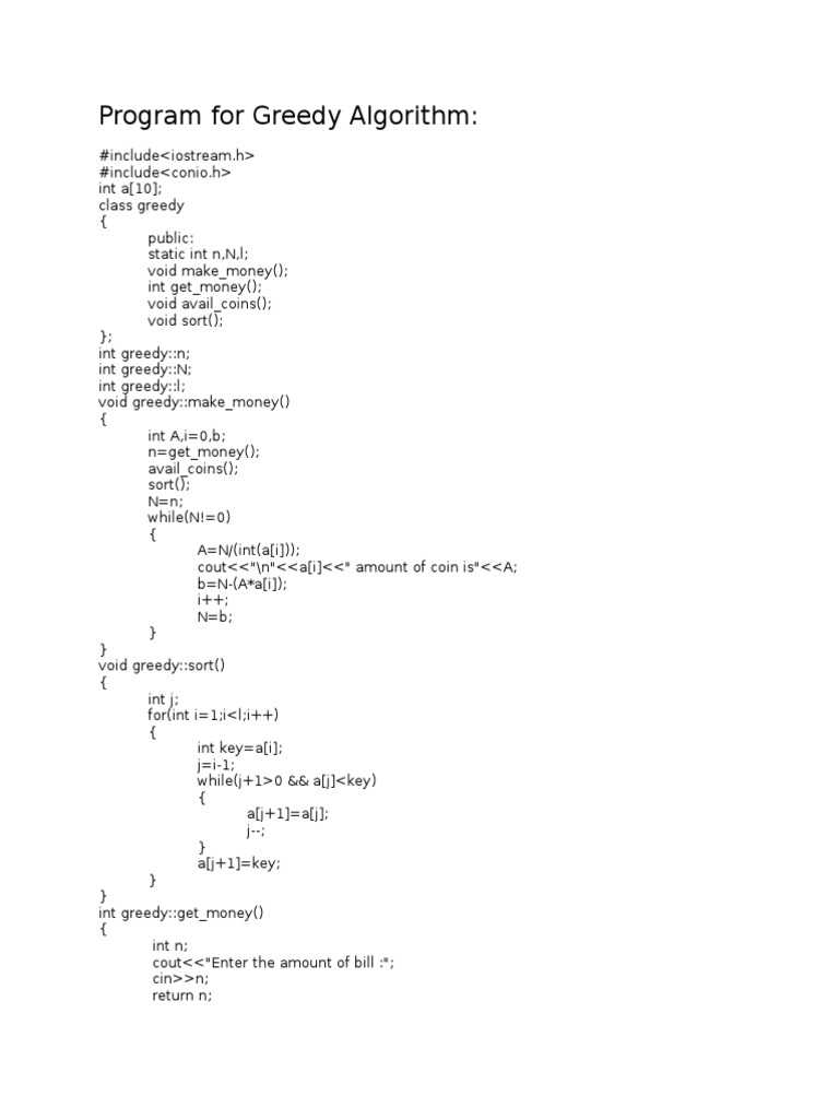 Program For Greedy Algorithm | PDF | Applied Mathematics | Algorithms ...