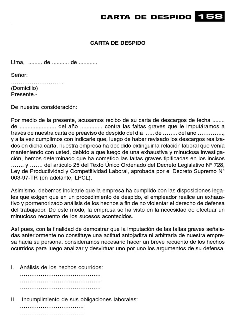 Carta De Despido Documentos Empresariales Y Laborales Derecho