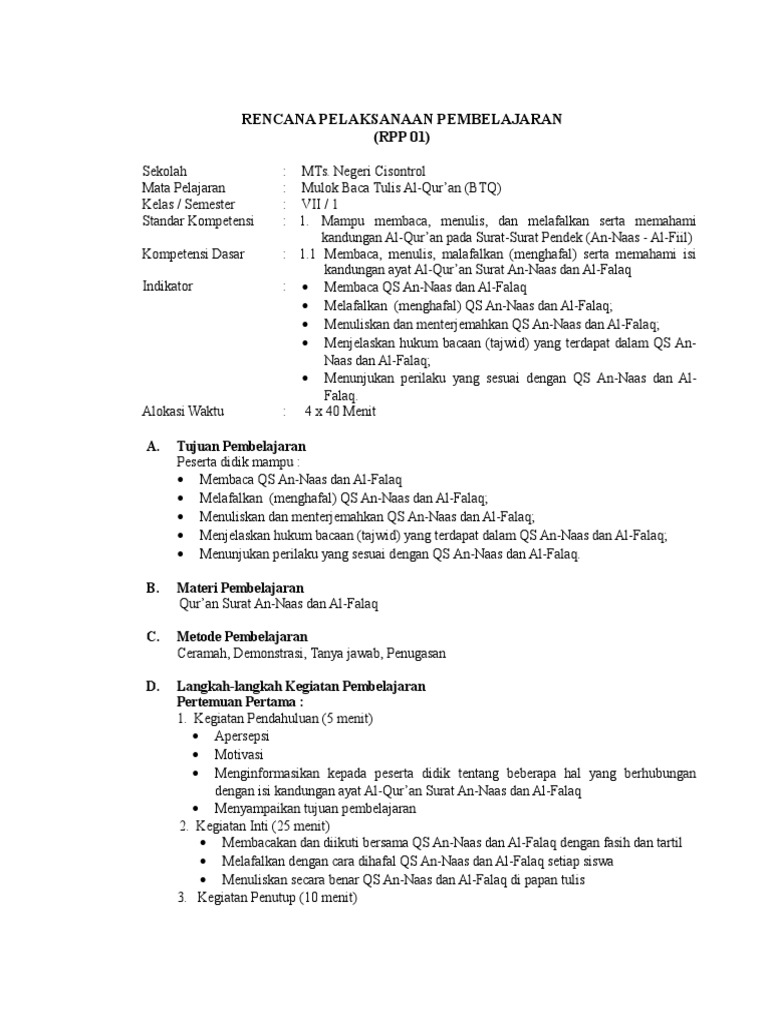 Rpp Btq Kelas Vii Smt I