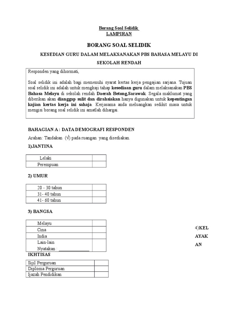 Borang Soal Selidik Pbs