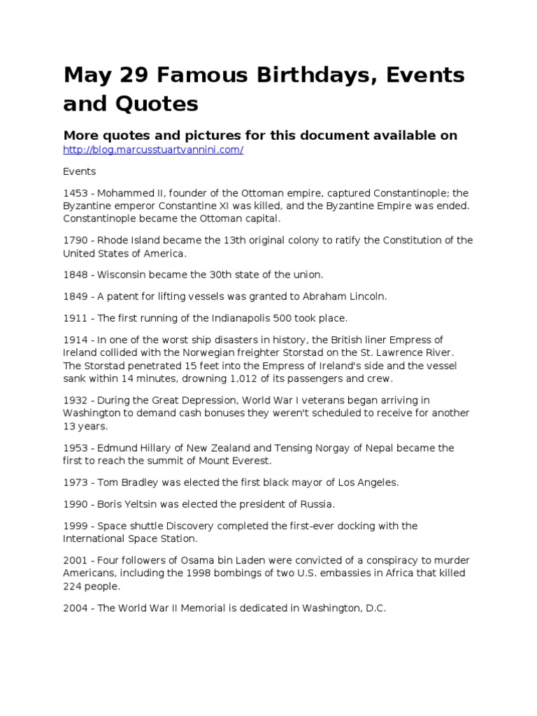 May 29 Famous Birthdays, Events and Quotes | PDF | United Kingdom | The