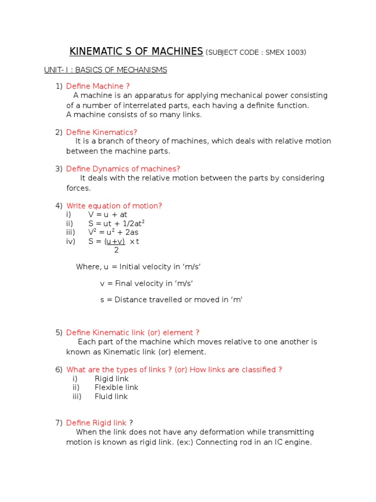 Kinematics of Machines Overview | PDF | Machine (Mechanical) | Gear