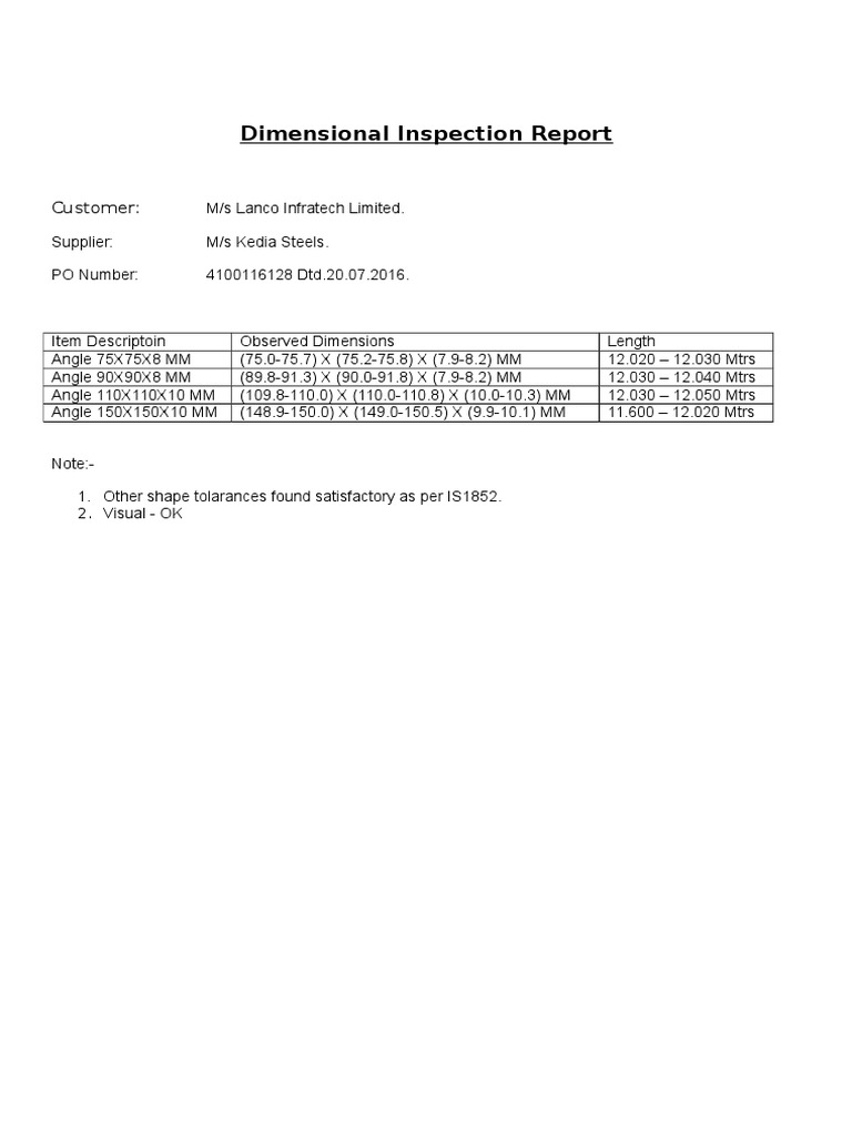 Dimensional Inspection Report PDF