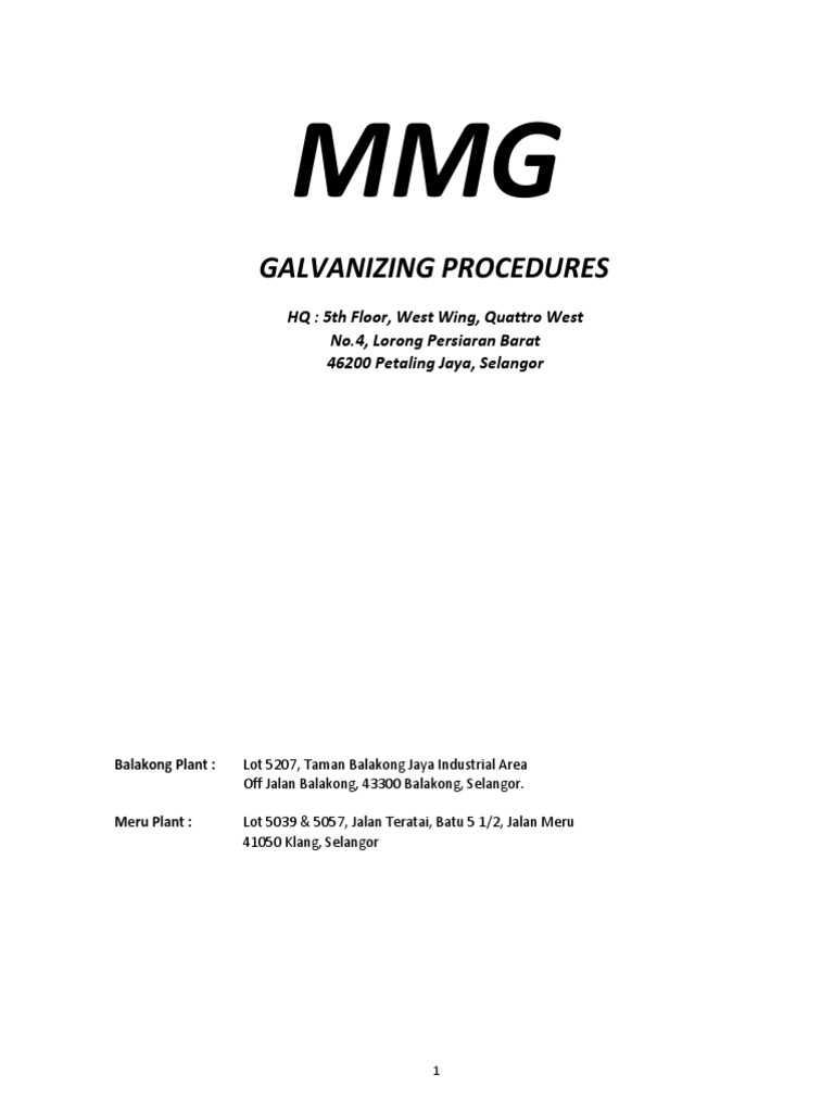 MMG Hot-Dip Galvanizing Procedures | PDF | Galvanization | Zinc