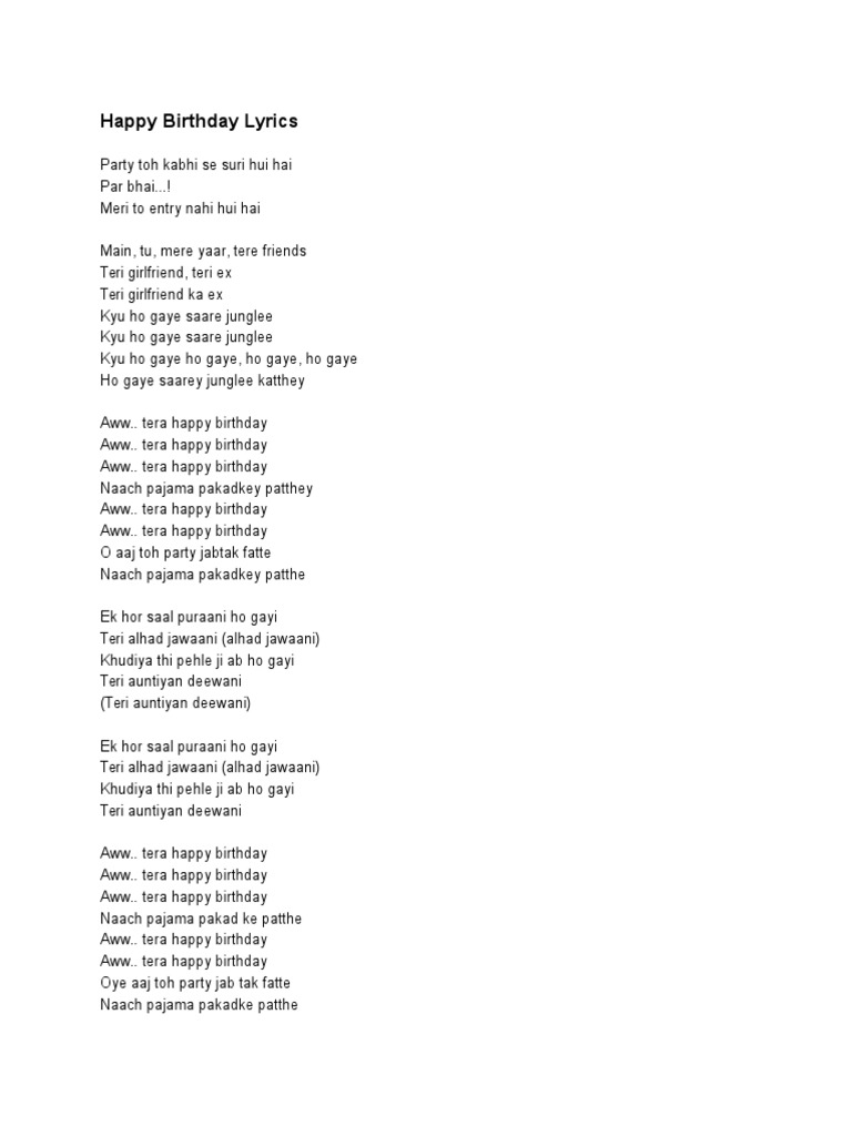 Happy Birthday Lyrics Pdf
