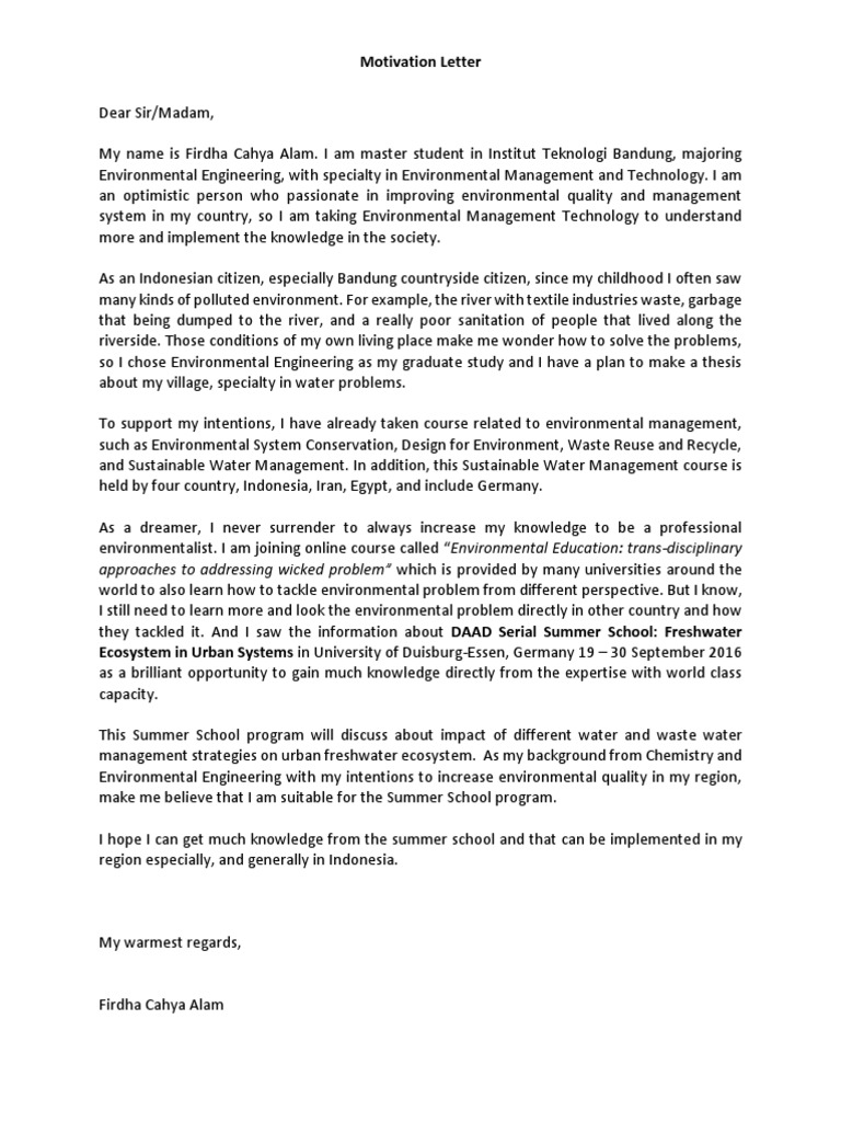 Motivation Letter Germany | PDF | Environmental Engineering | Water