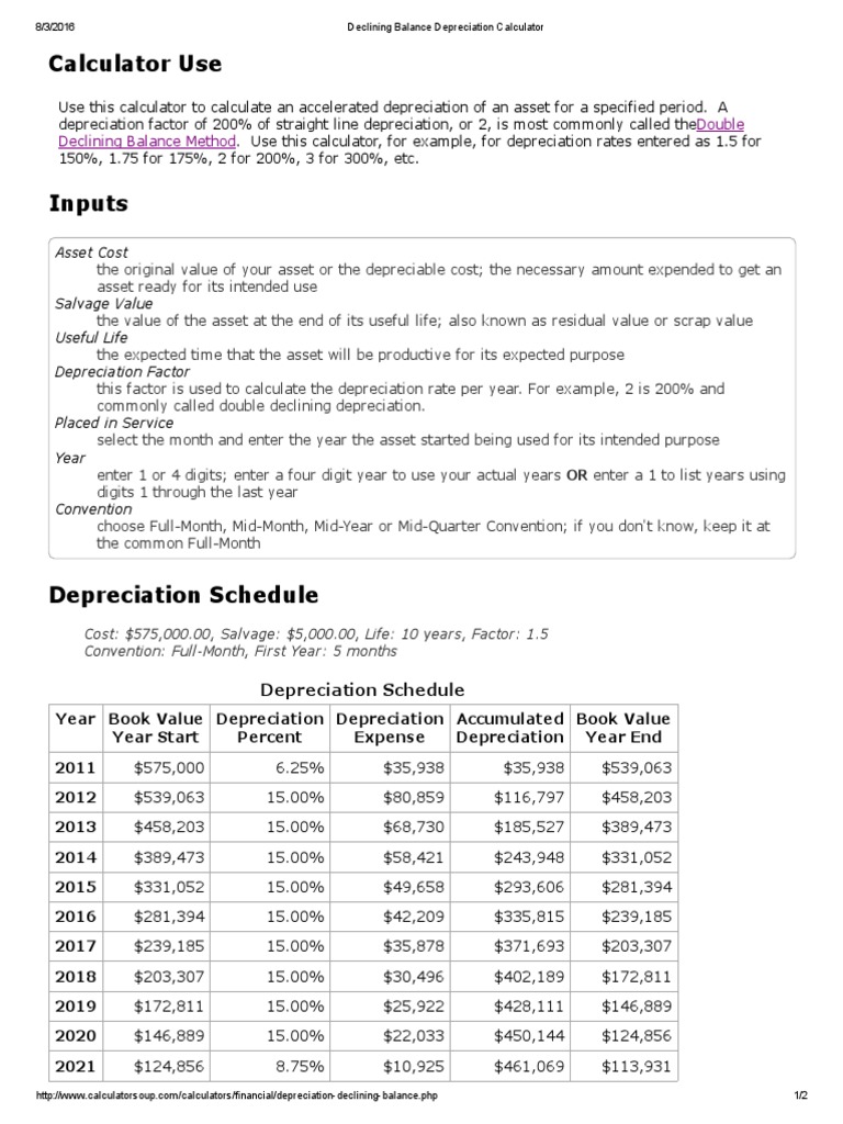 Declining Balance Depreciation Tool | PDF | Book Value | Depreciation