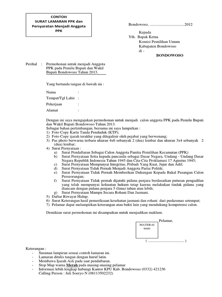 Contoh Surat Lamaran PPK 2013 | PDF | Hukum