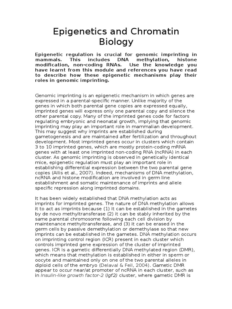Epigenetics of Genomic Imprinting | PDF | Dna Methylation | Epigenetics