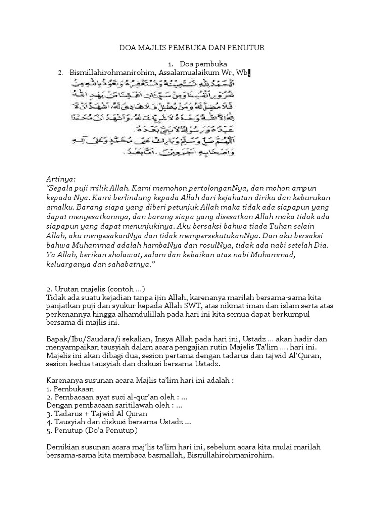 Doa Majlis Pembuka Dan Penutub Ta Lim