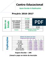 Apoio escolar preços 2016-2017