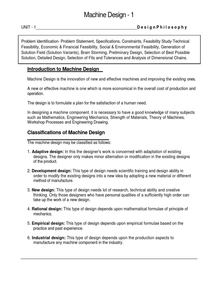 Machine Design Unit 1 Design Philosophy PDF | PDF | Feasibility Study ...