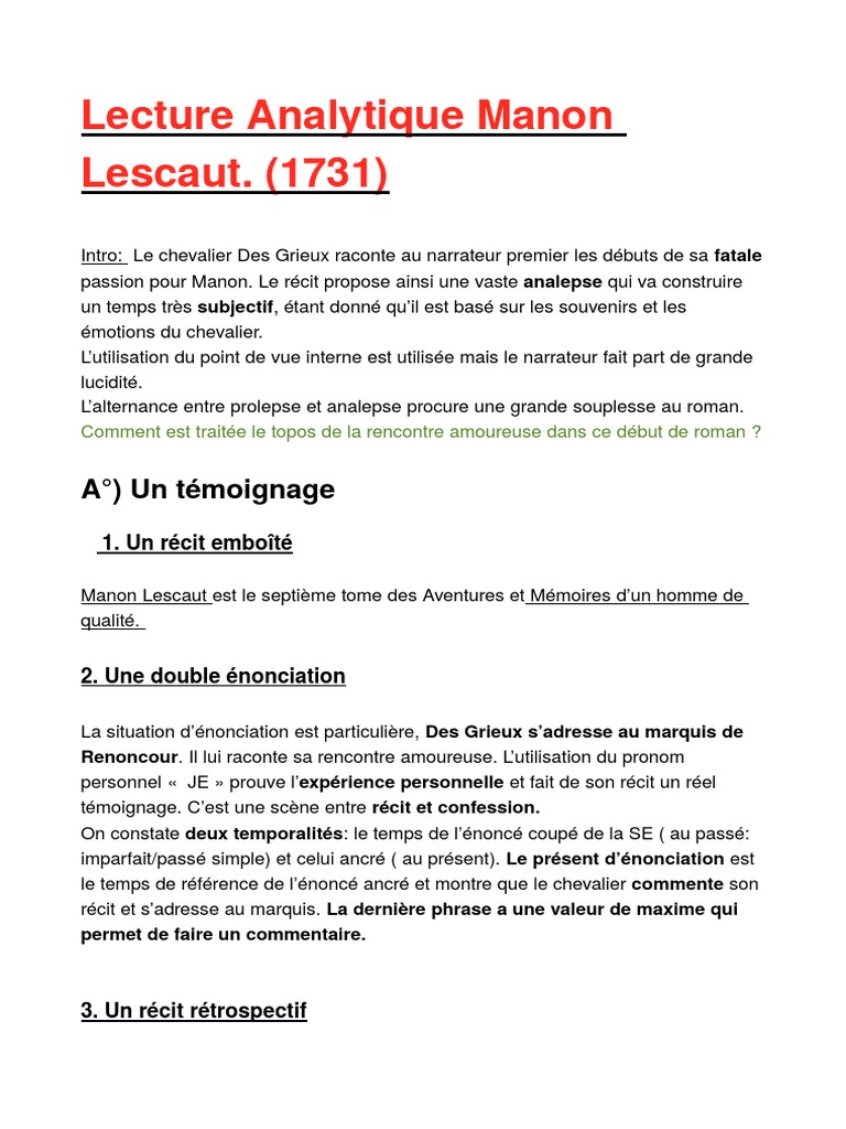 manon lescaut citations pour dissertation