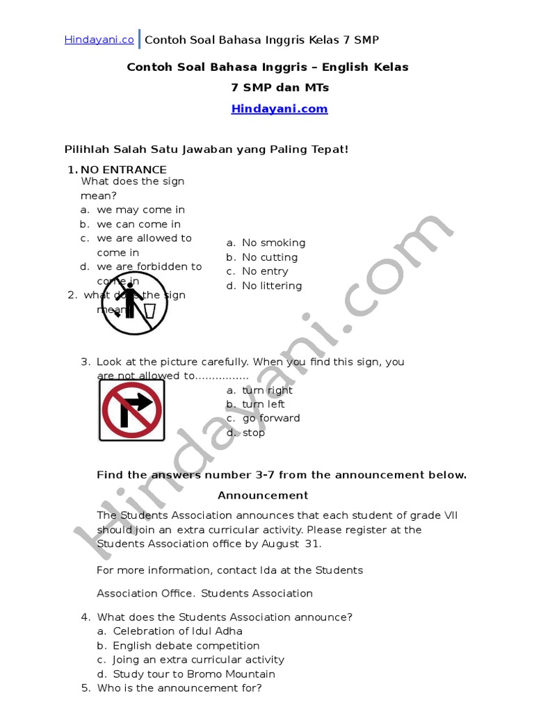 Contoh Soal Bahasa Inggris Kelas 7 | PDF | Language Arts & Discipline | Art