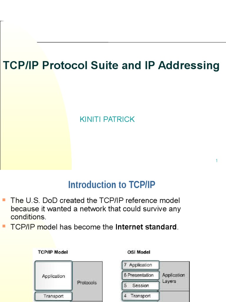 TCP/IP Protocol Suite and IP Addressing: Kiniti Patrick | PDF ...