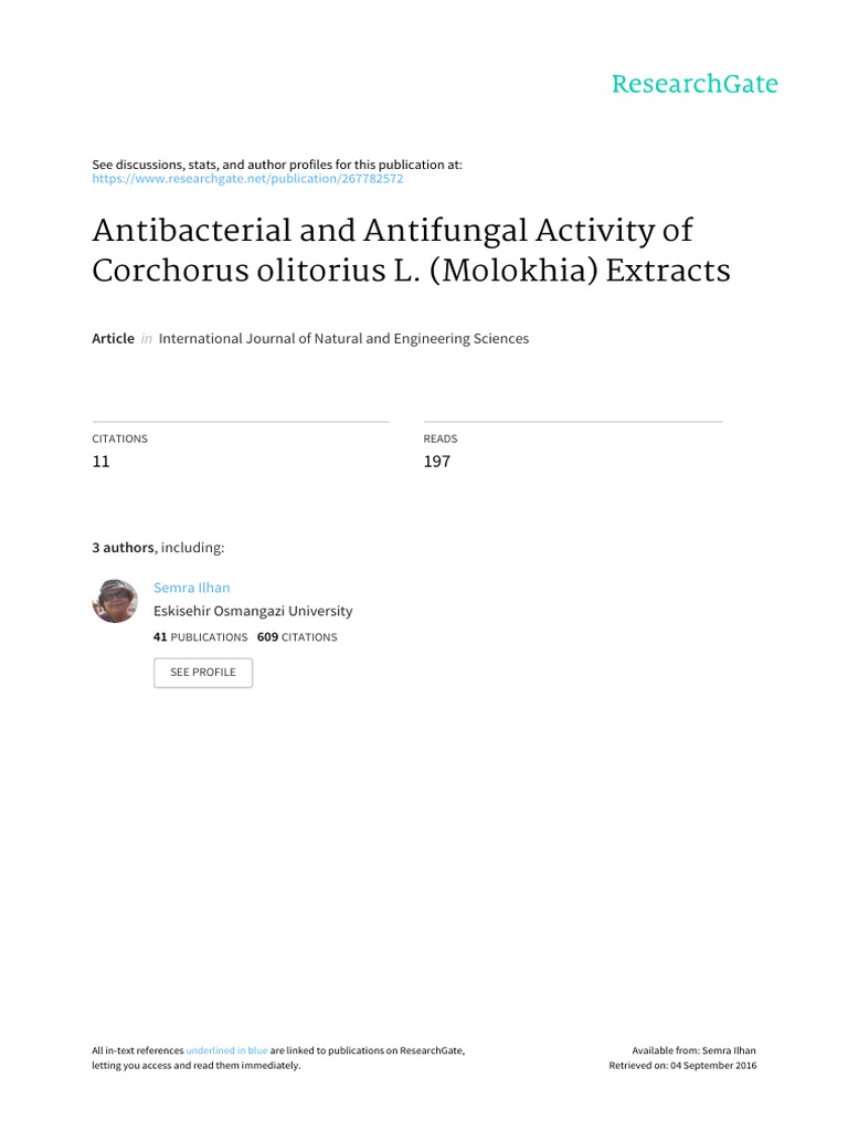 Antibacterial and Antifungal Activity of Corchorus PDF Jute