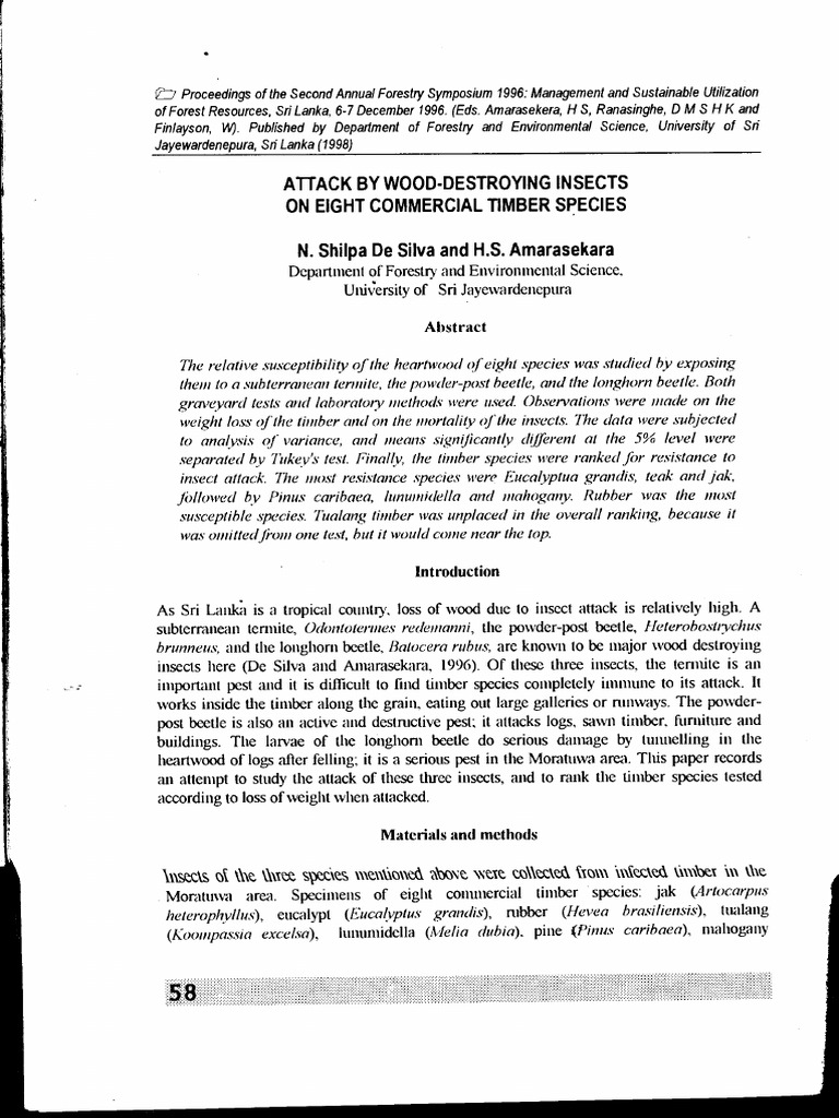 Insect Resistance of Lunumidella Timber | PDF | Wood | Lumber