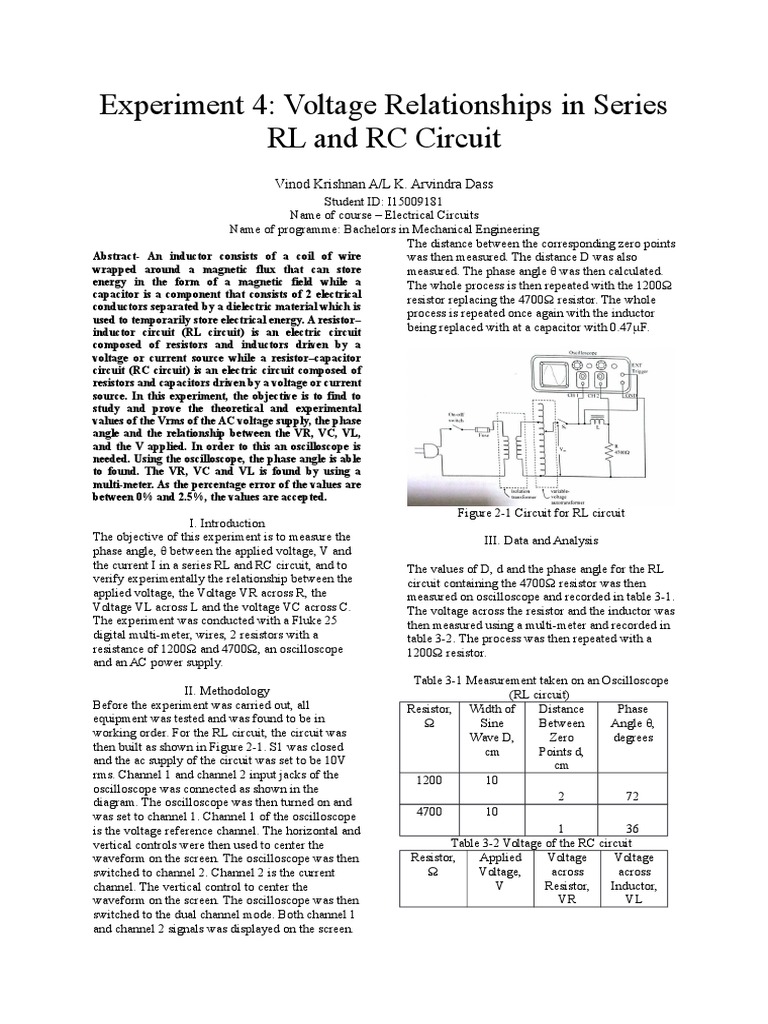 Voltage Analysis in RL and RC Circuits | PDF | Inductor | Capacitor