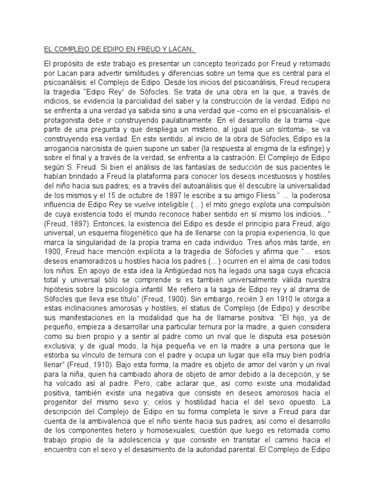 El Complejo de Edipo en Freud y Lacan Complejo de Edipo Jacques Lacan