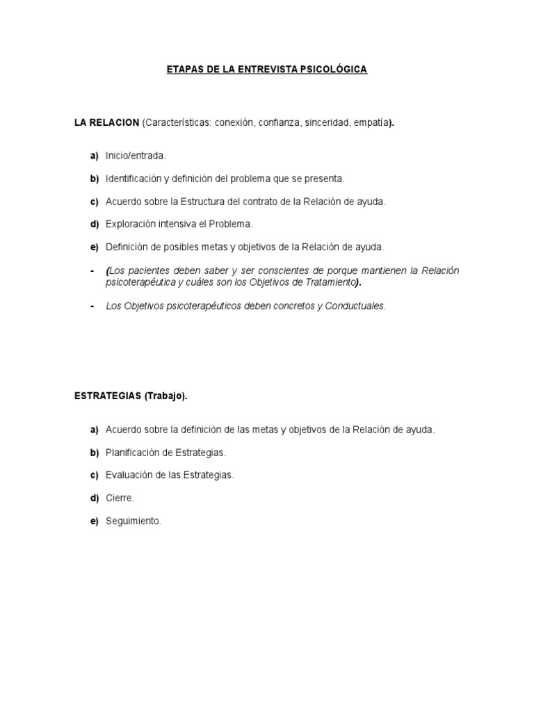 Etapas de La Entrevista Psicológica | PDF