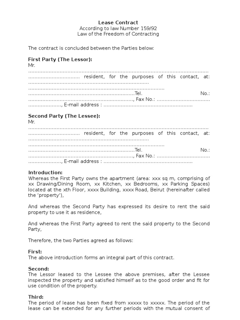 Apartment Lease Contract in Beirut | PDF | Lease | Property