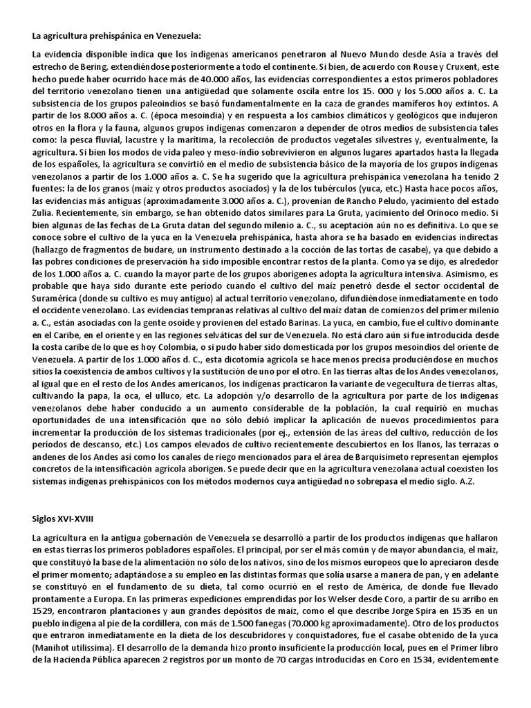 Historia de la Agricultura en Venezuela | PDF | Agricultura | Esclavitud