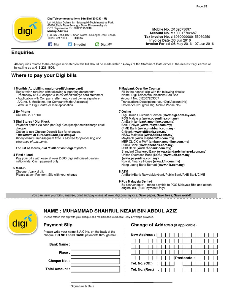 How to Pay Your Digi Bill Online | PDF | Cheque | Payments