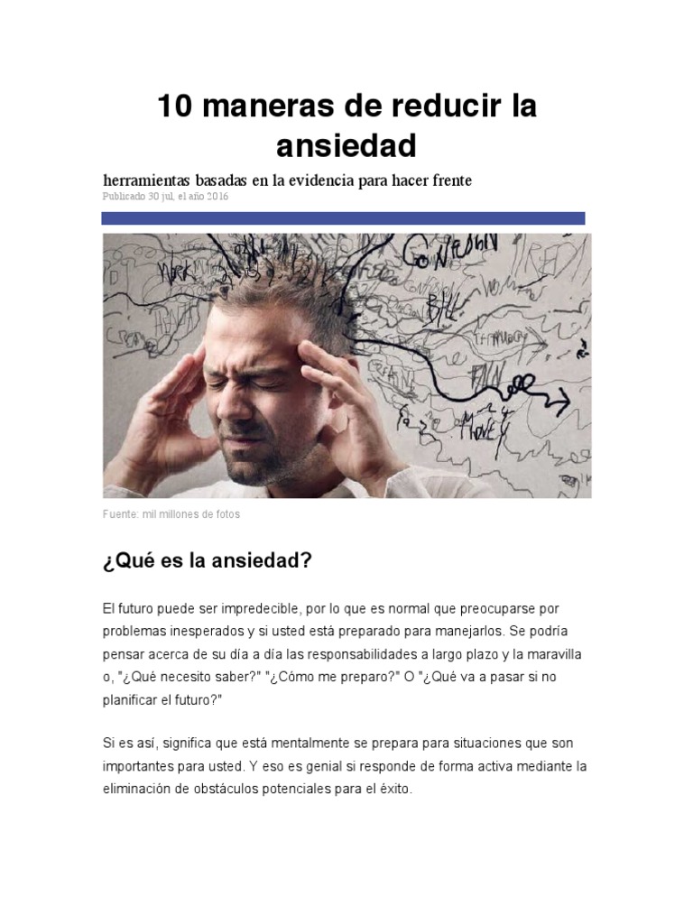 10 Maneras de Reducir La Ansiedad | PDF | Ansiedad | Ejercicio físico