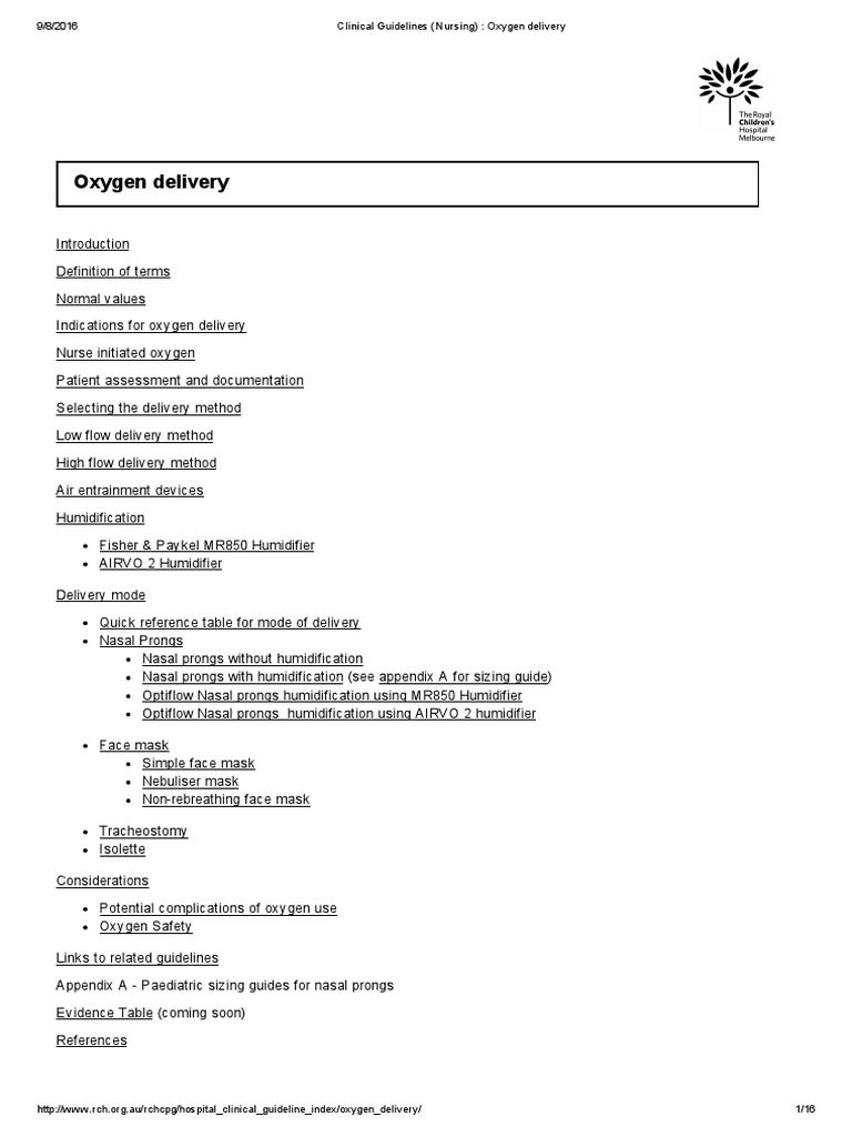 Clinical Guidelines (Nursing) _ Oxygen Delivery Neonatal Intensive