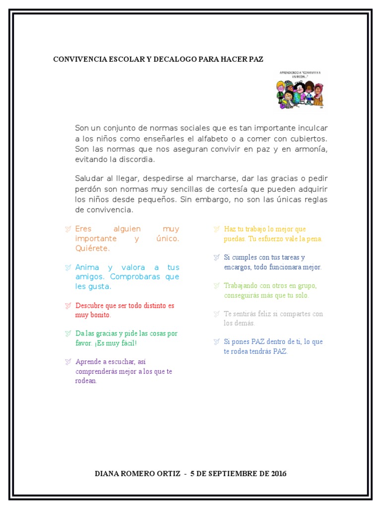 Decálogo Escolar para la Paz y Convivencia | PDF