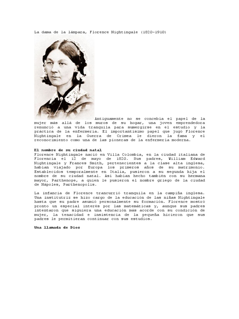 La Dama de La Lámpara Florence Nightingale Enfermería