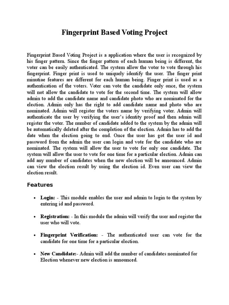 Fingerprint Voting System Overview | PDF | Fingerprint | Authentication