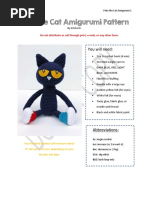 Pete the Cat Amigurumi Pattern